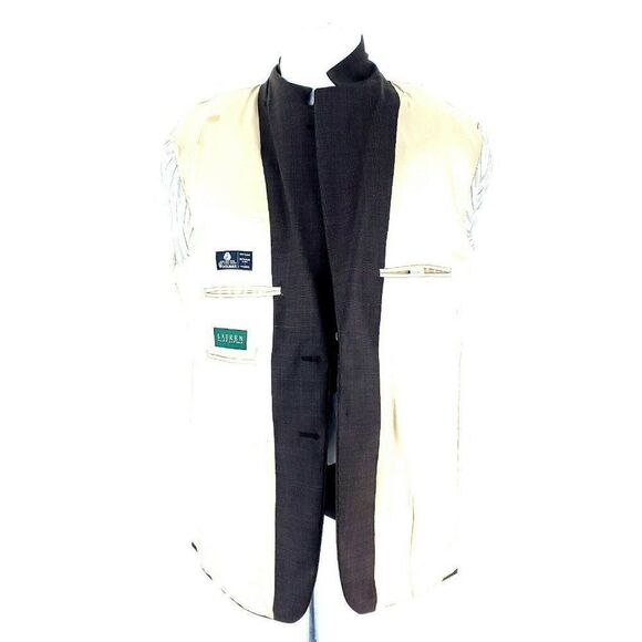 Damaged Lauren Ralph Lauren Wool 2 Button Blazer 42R Brown Glen Plaid Blue Windo - Picture 12 of 12